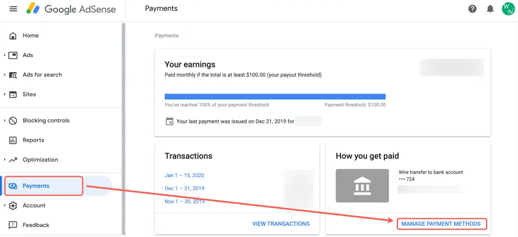 google adsense payment